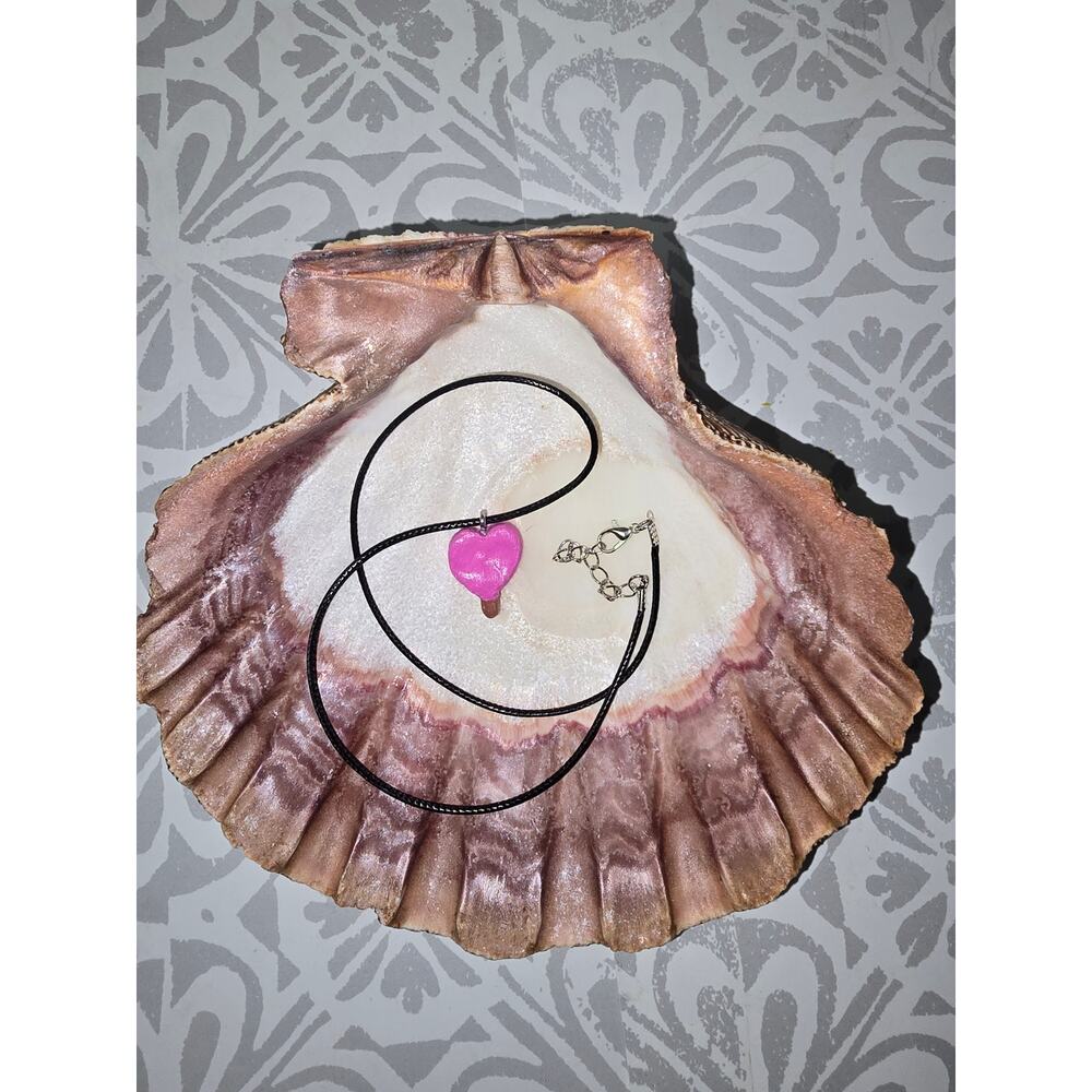 Handmade Pink Heart Popsicle Charm Necklace (Cord Included)